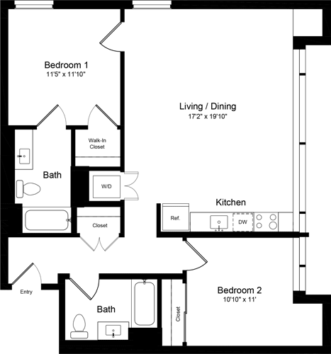 2 Beds • 2 Bath 602 floor plan